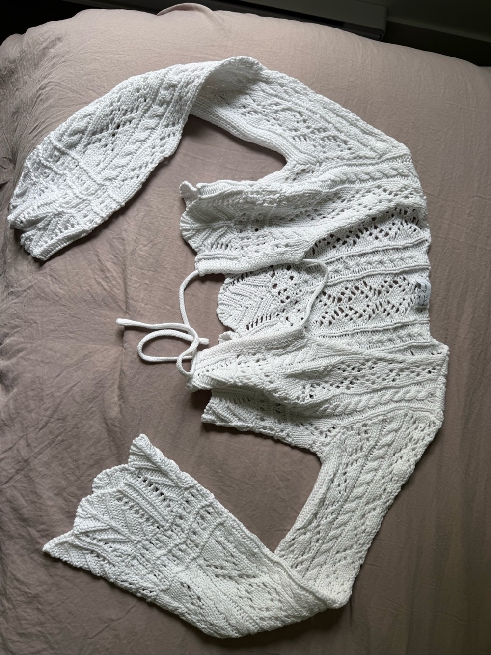 emory park White Crochet Tie-Front Knit Cardigan